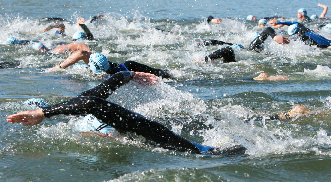 open water swimmers in the sea